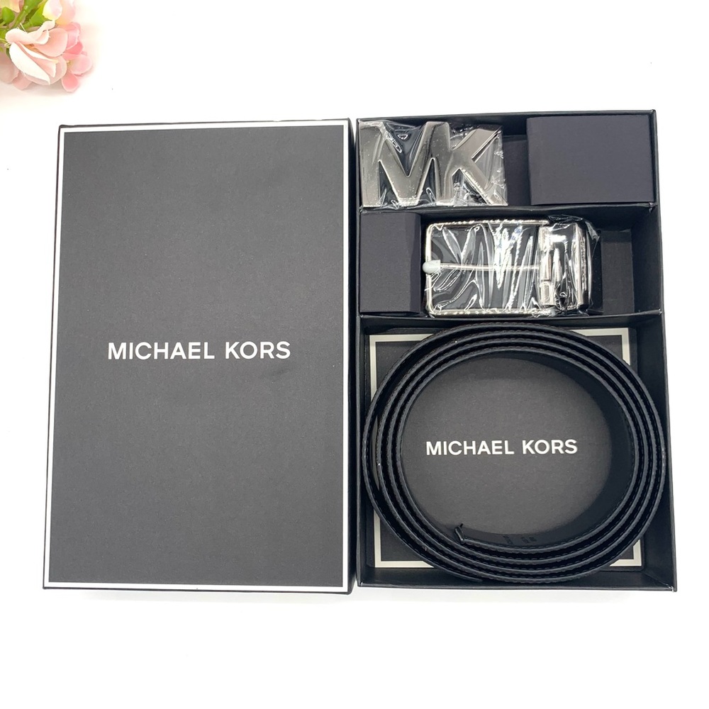 Michael Kors Reversible Leather Belt for Men with two Buckles Brown MK/ BL 7838
